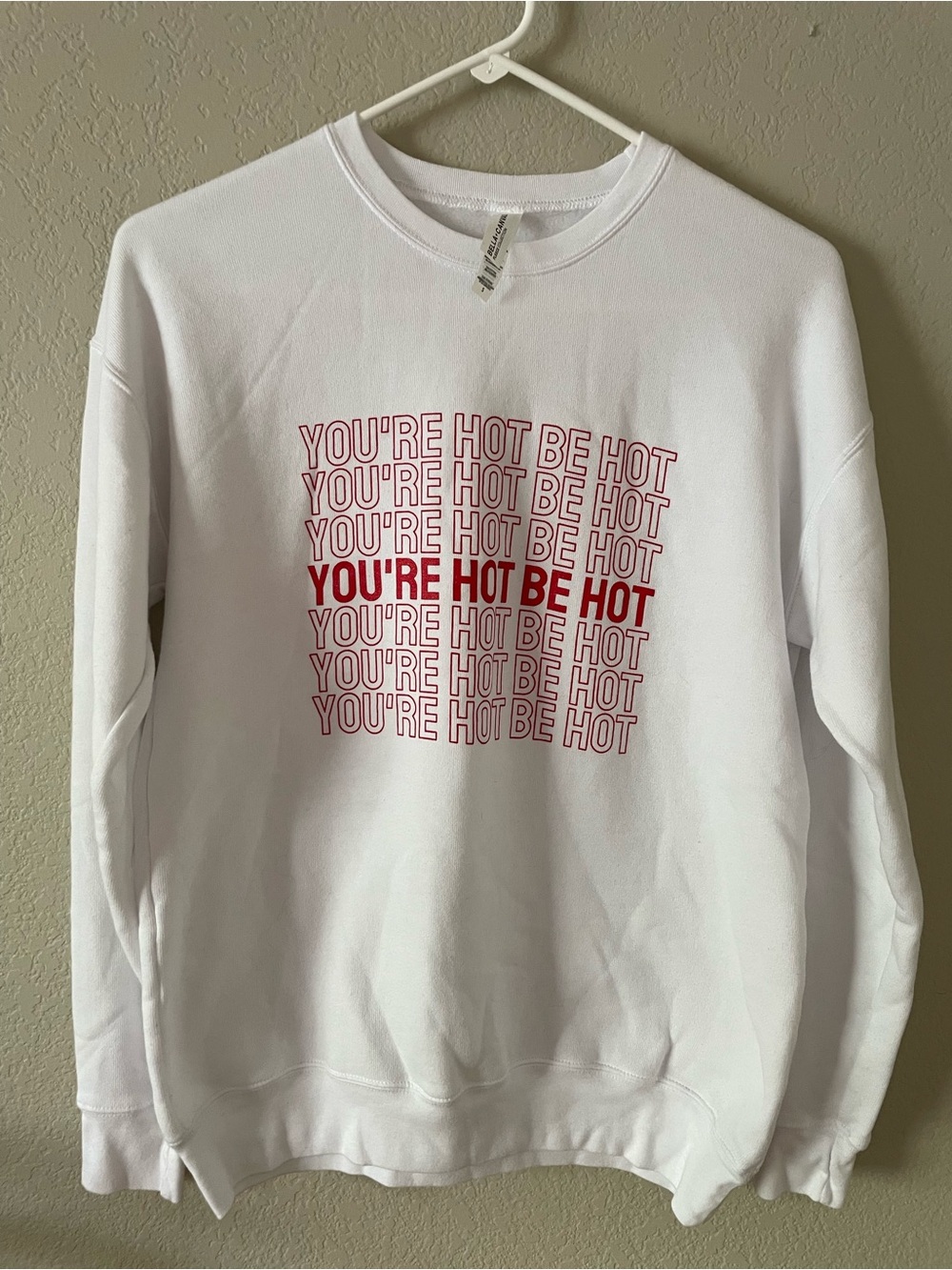Bella Canvas White Crewneck Sweatshirt with Red Graphic Text